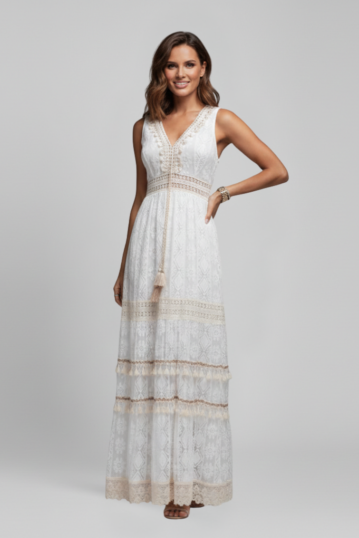 Women’s Maxi Dress with V Neck and Tiered Skirt