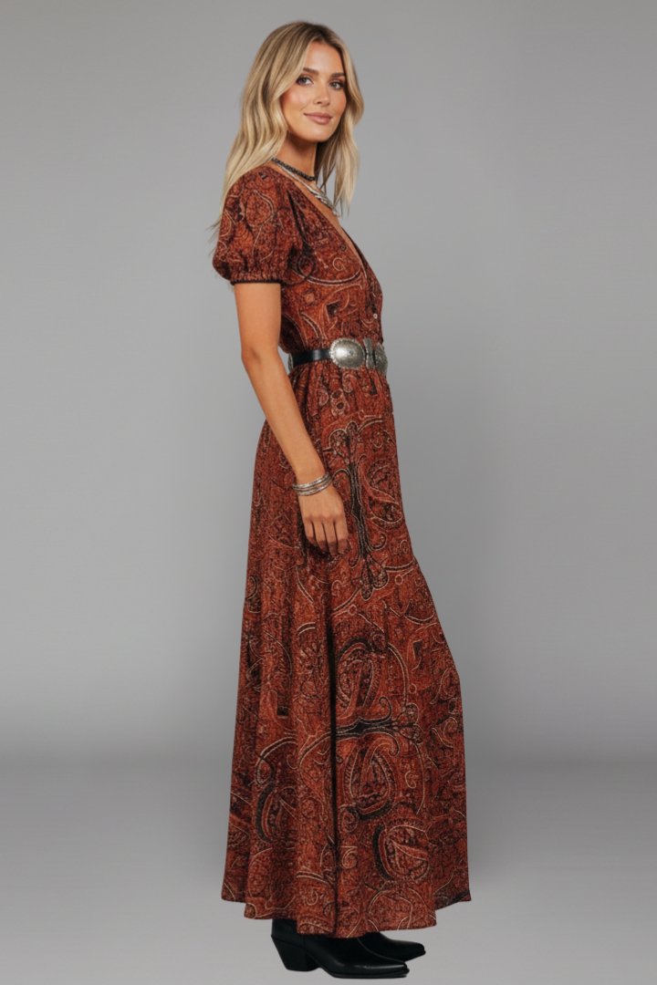 Women’s Maxi Dress with V Neckline and Long Sleeves