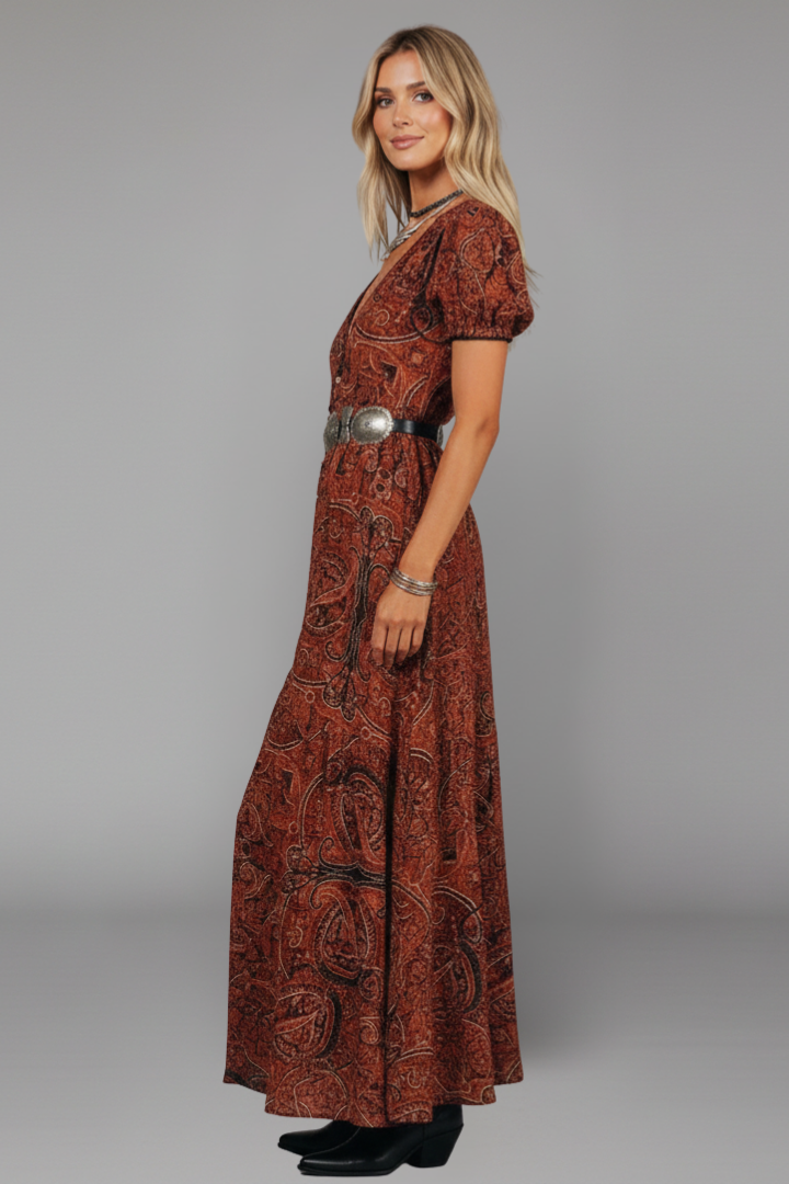 Women’s Maxi Dress with V Neckline and Long Sleeves