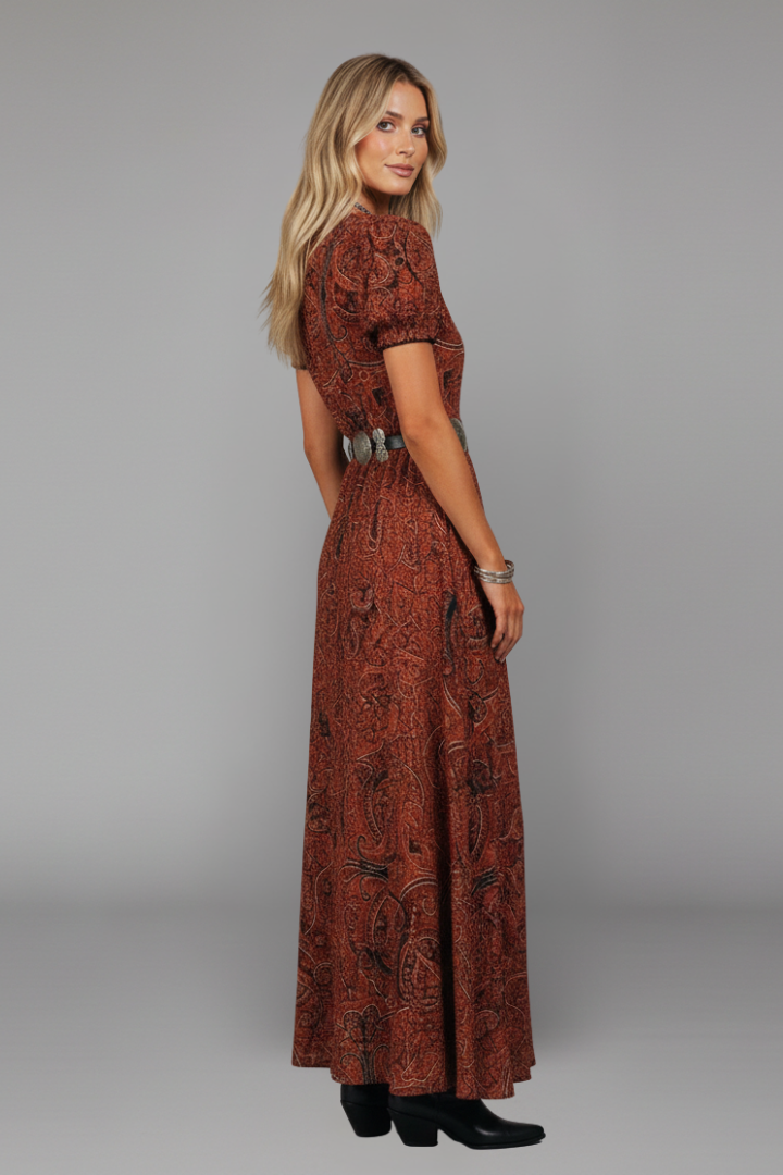 Women’s Maxi Dress with V Neckline and Long Sleeves