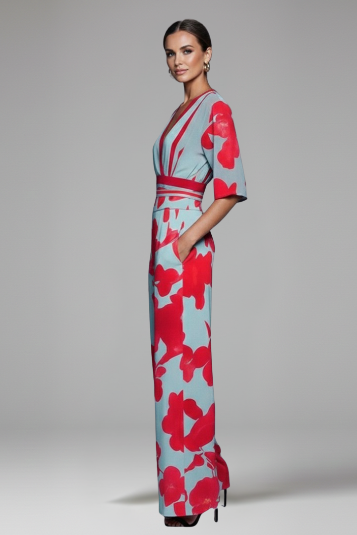 Women’s Maxi Dress with V Neckline and Sleeves