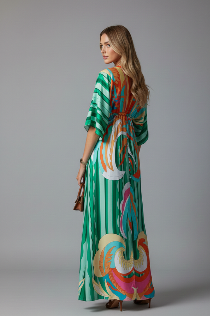 Women’s Maxi Dress with V Neckline and Tie Waist