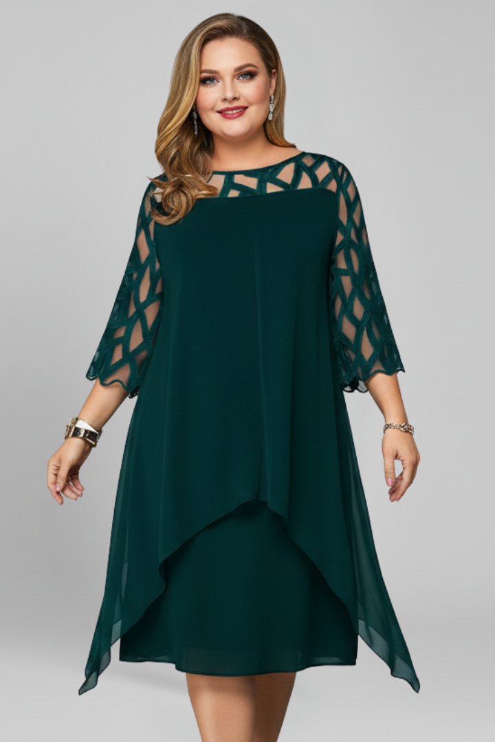 Women’s Midi Dress with Cut-Out Sleeves and Asymmetrical Hem