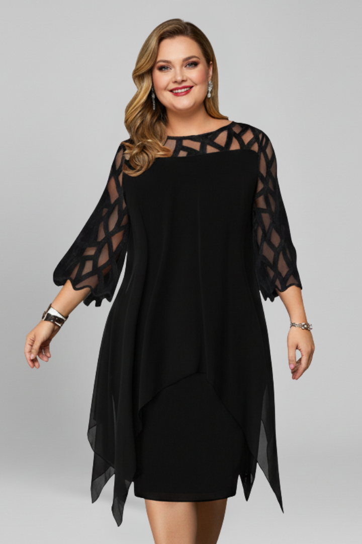 Women’s Midi Dress with Cut-Out Sleeves and Asymmetrical Hem