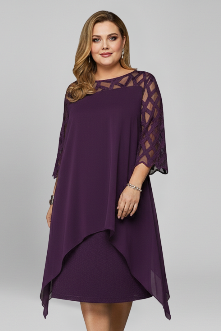 Women’s Midi Dress with Cut-Out Sleeves and Asymmetrical Hem
