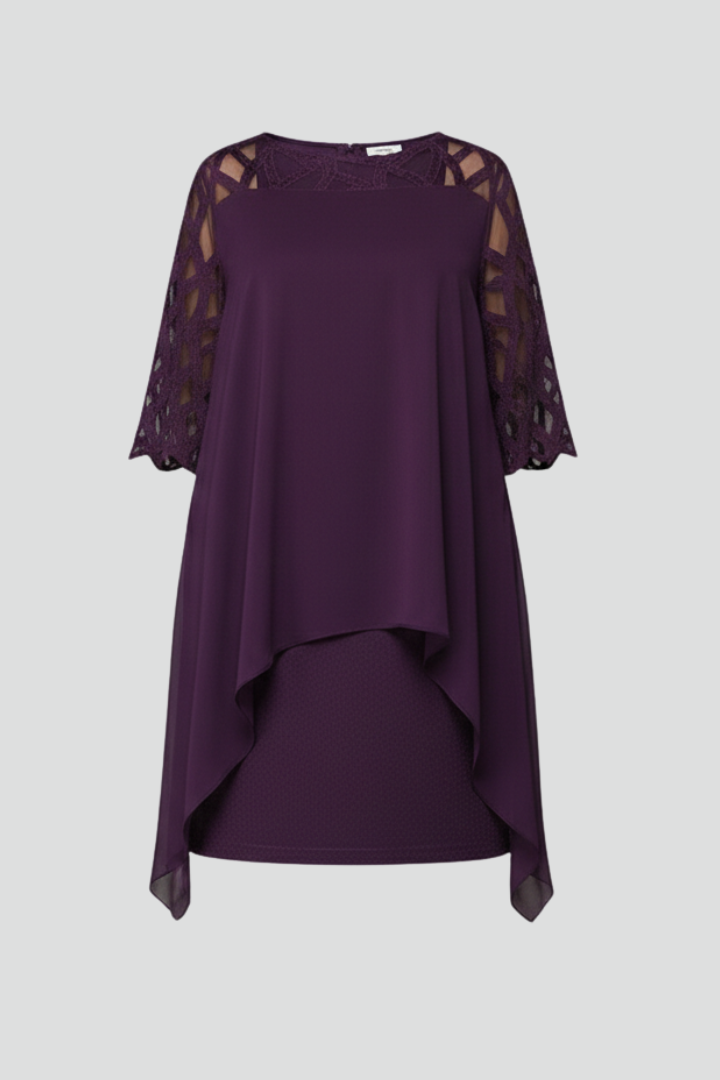 Women’s Midi Dress with Cut-Out Sleeves and Asymmetrical Hem