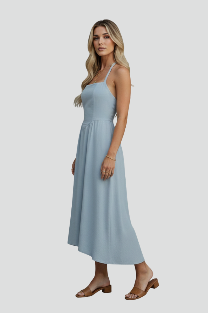 Women’s Midi Dress with Halter Straps and Square Neckline