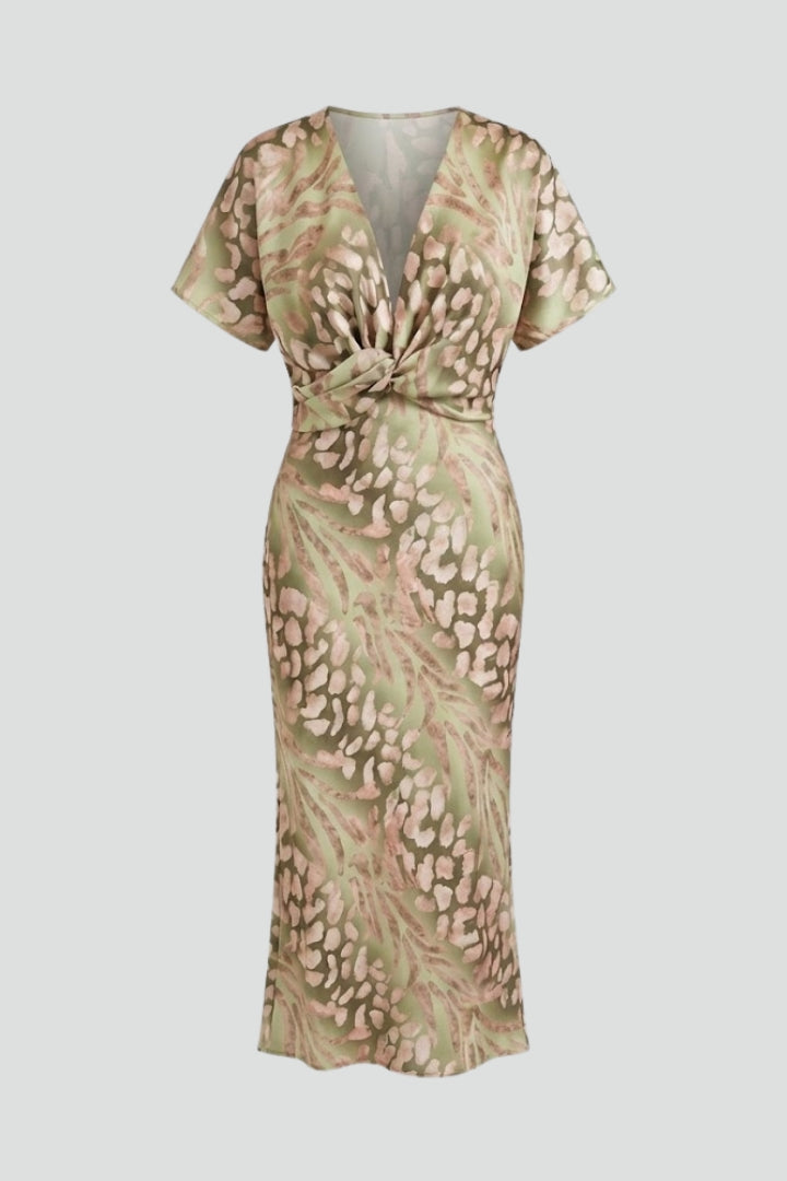 Women’s Midi Dress with Pleated Skirt and Floral Print