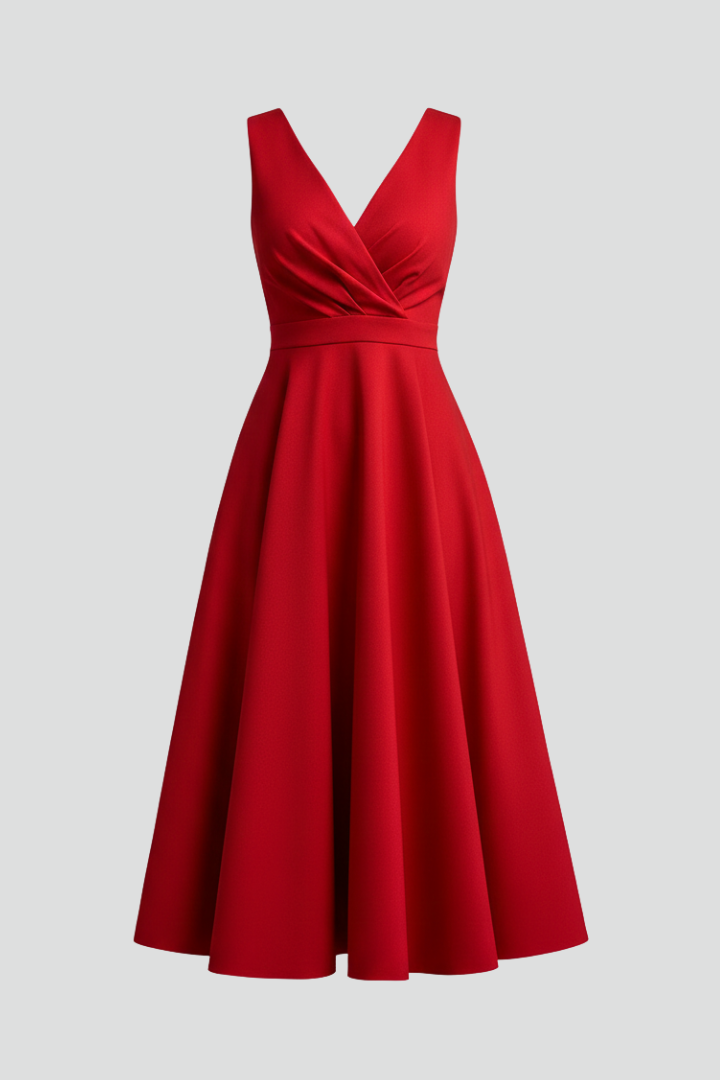 Women’s Midi Dress with V-Neck and Zip Closure