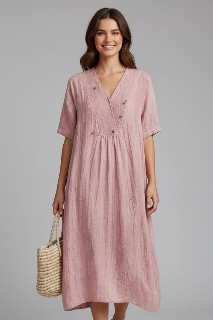 Women’s Midi Dress with V Neck and Short Sleeves