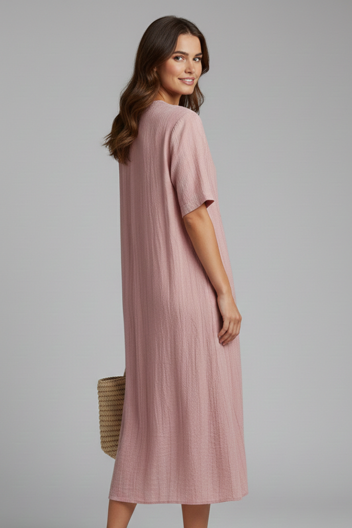 Women’s Midi Dress with V Neck and Short Sleeves