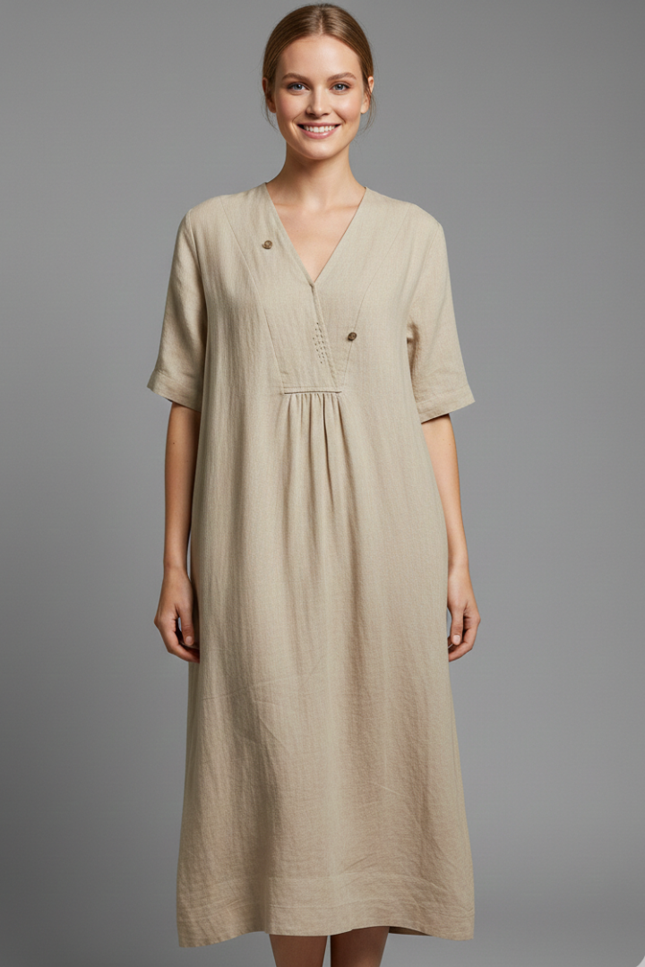 Women’s Midi Dress with V Neck and Short Sleeves