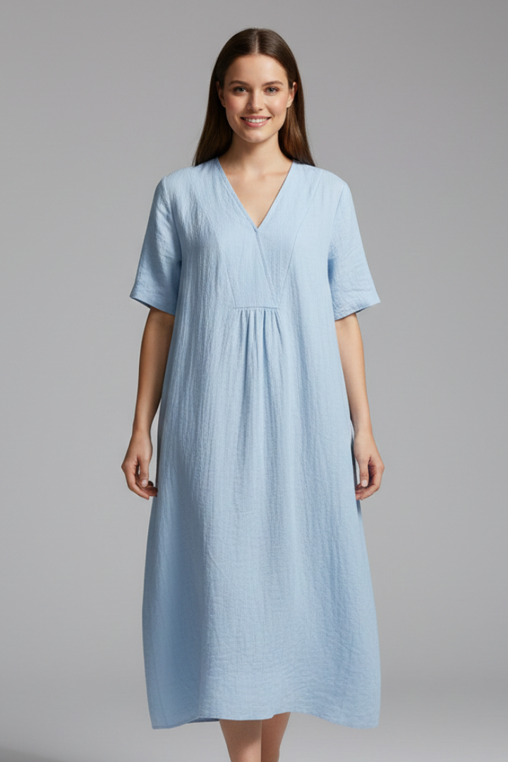 Women’s Midi Dress with V Neck and Short Sleeves