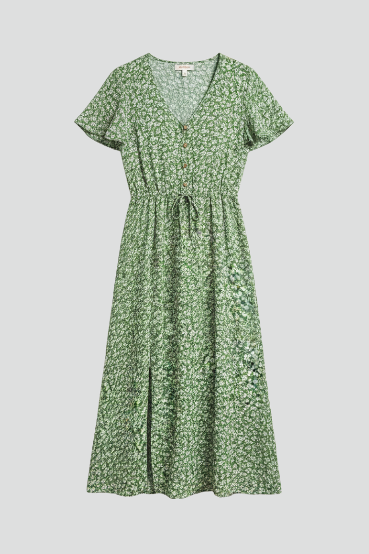 Women’s Midi Dress with V Neckline and Short Sleeves