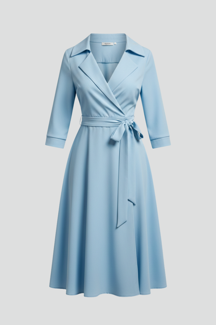 Women’s Midi Dress with Wrap Front and Waist Tie