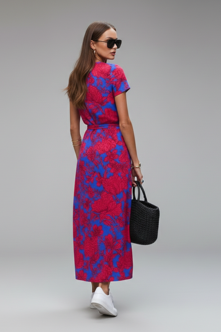 Women’s Midi Dress with Wrap Front and Waist Tie