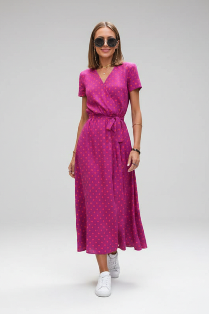 Women’s Midi Dress with Wrap Front and Waist Tie