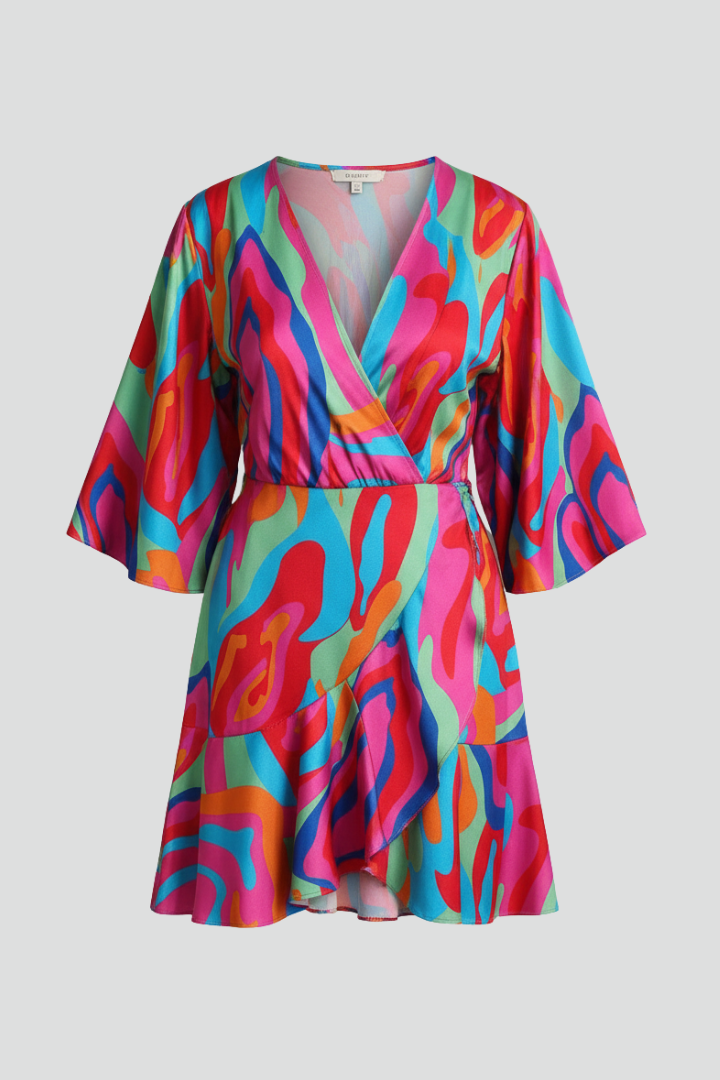 Women’s Mini Dress with Batwing Sleeves and Waist Tie