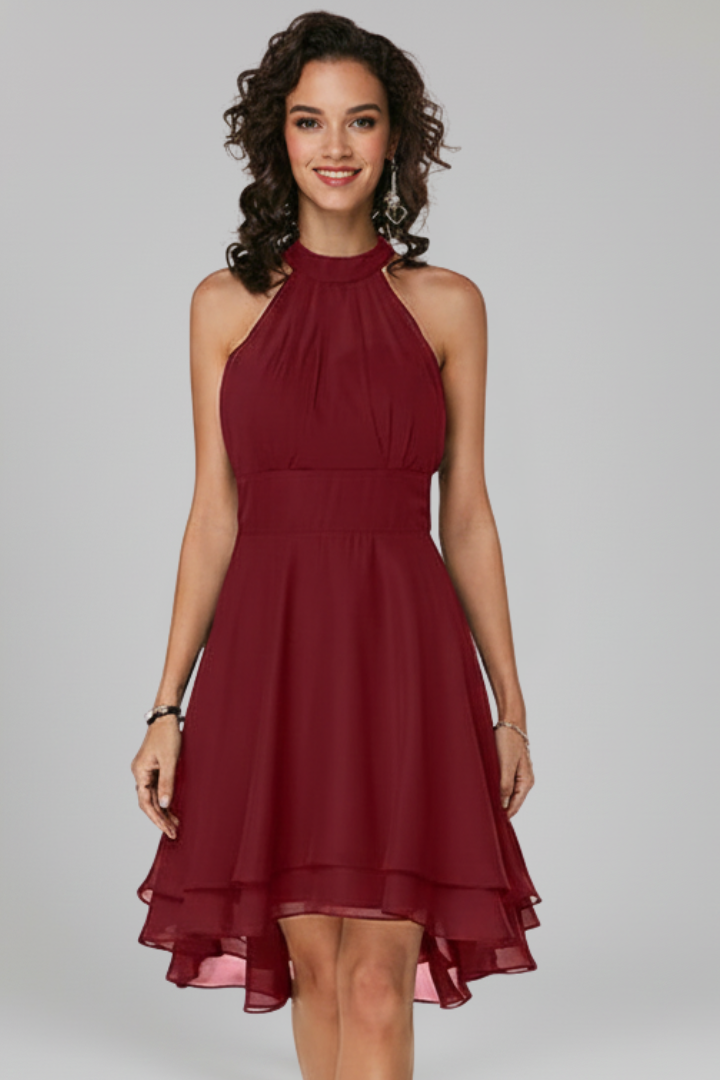 Women’s Mini Dress with Halter Neckline and Ruffled Hem