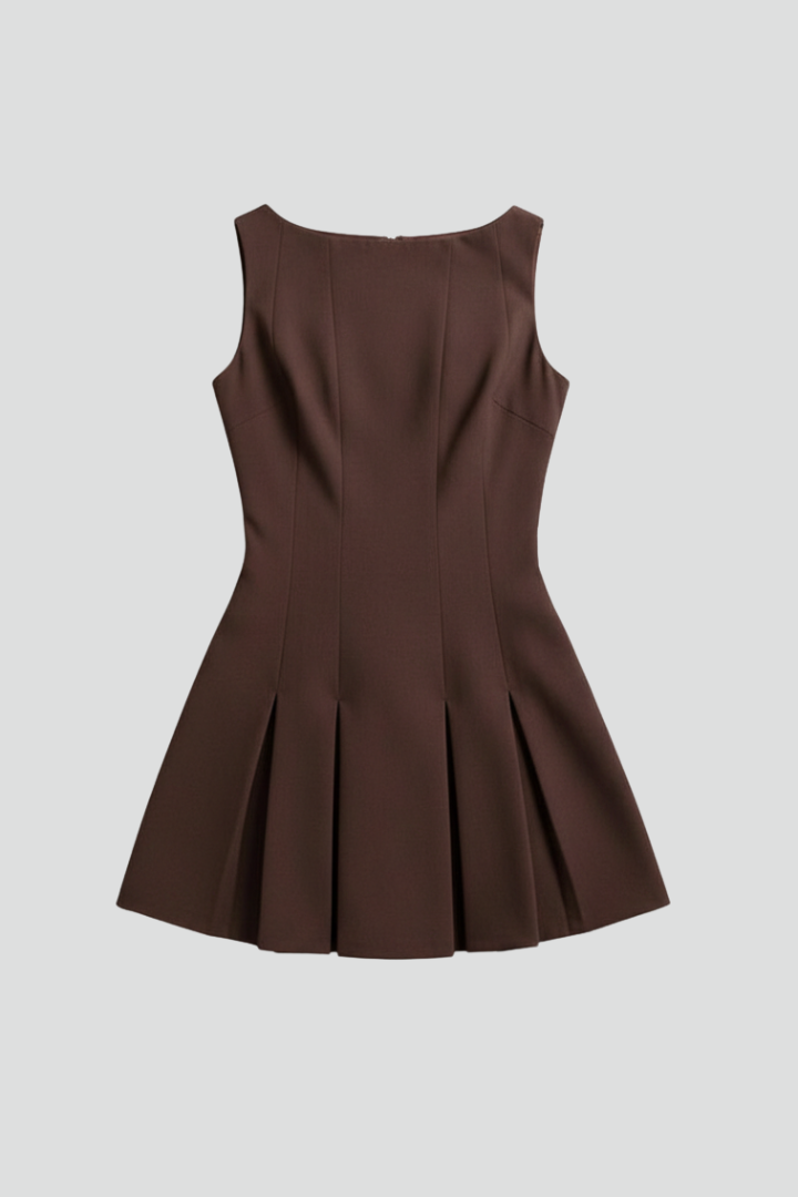 Women’s Mini Dress with Sleeveless Cut and Pleated Skirt