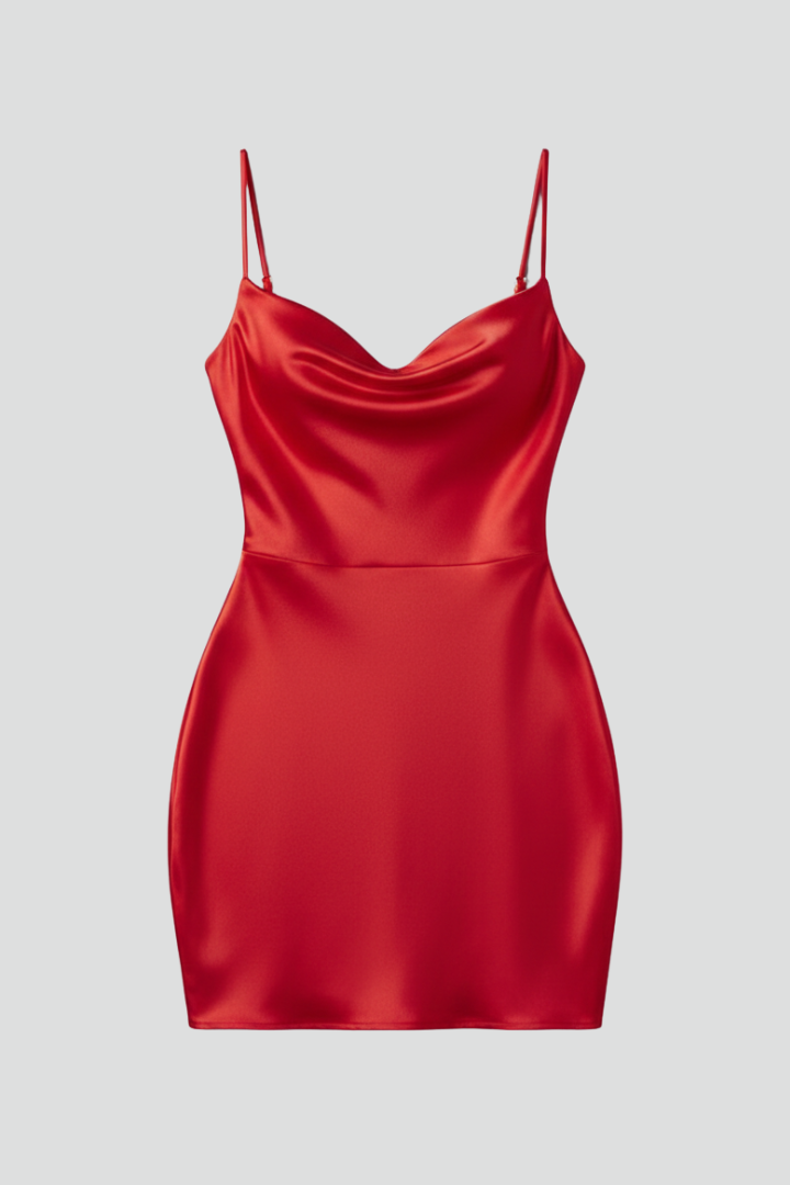 Women’s Mini Dress with Slim Straps and V Neckline