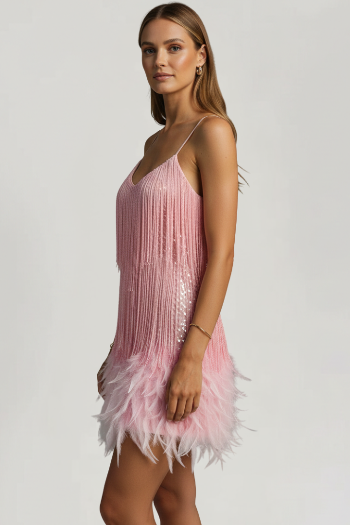 Women’s Mini Dress with Spaghetti Straps and Fringe Hem