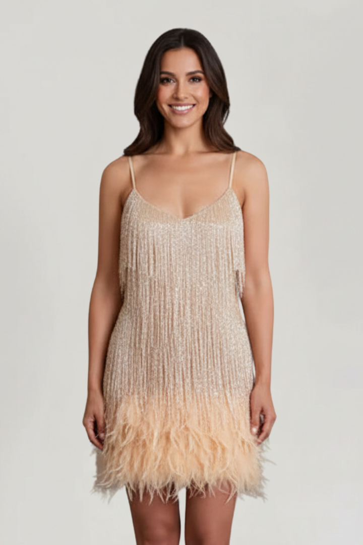 Women’s Mini Dress with Spaghetti Straps and Fringe Hem
