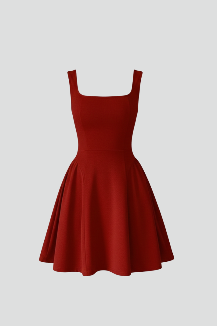 Women’s Mini Dress with Square Neck and Sleeveless Design