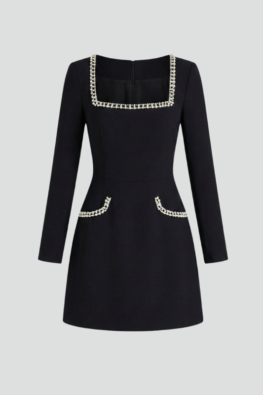 Women’s Mini Dress with Square Neckline and Trim Details