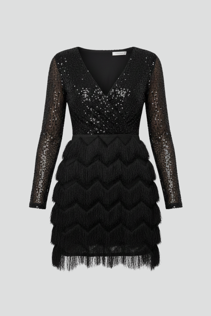 Women’s Mini Dress with V-Neck and Long Sleeves