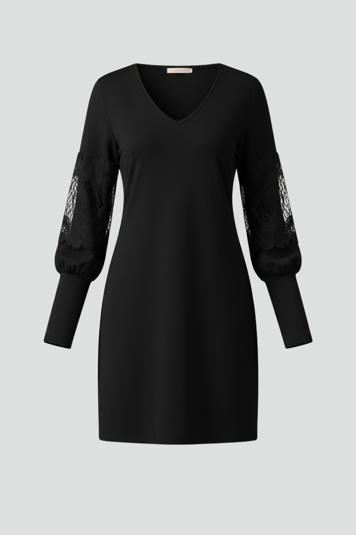 Women’s Mini Dress with V Neckline and Lace Panels