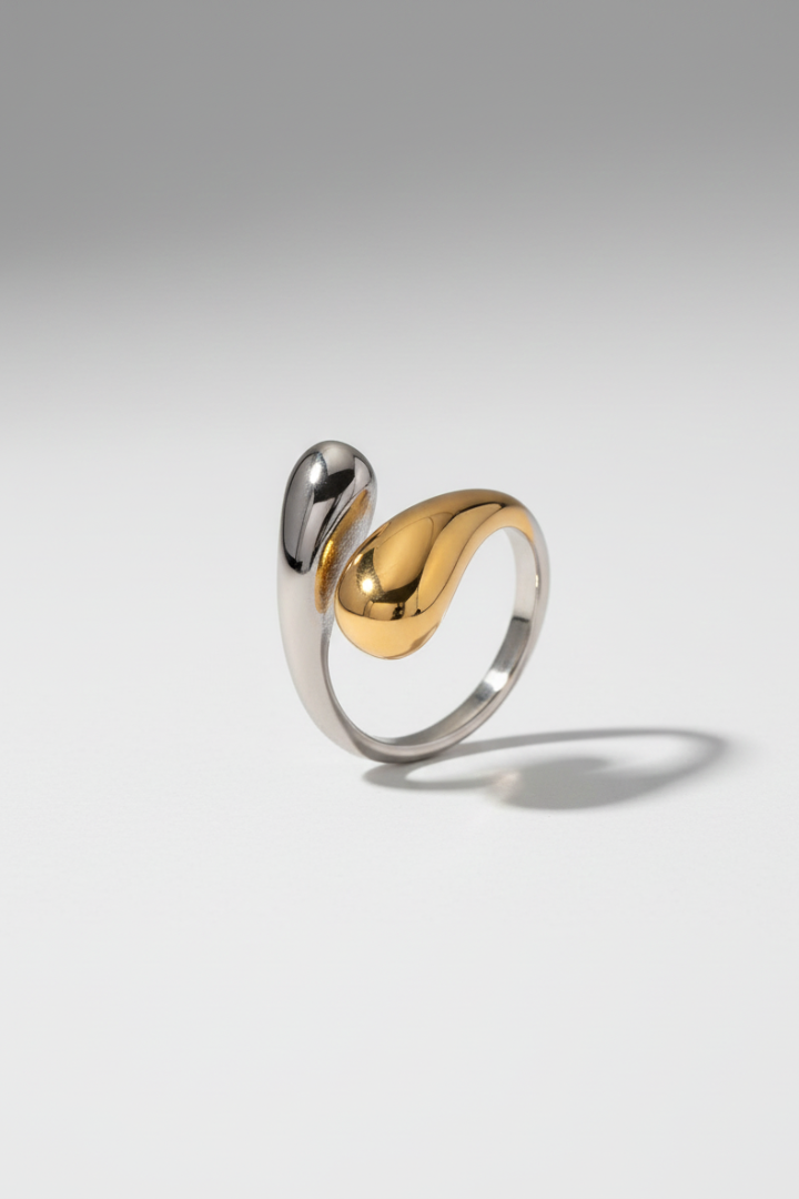 Women’s Open Ring with Dual-Tone Droplet Style