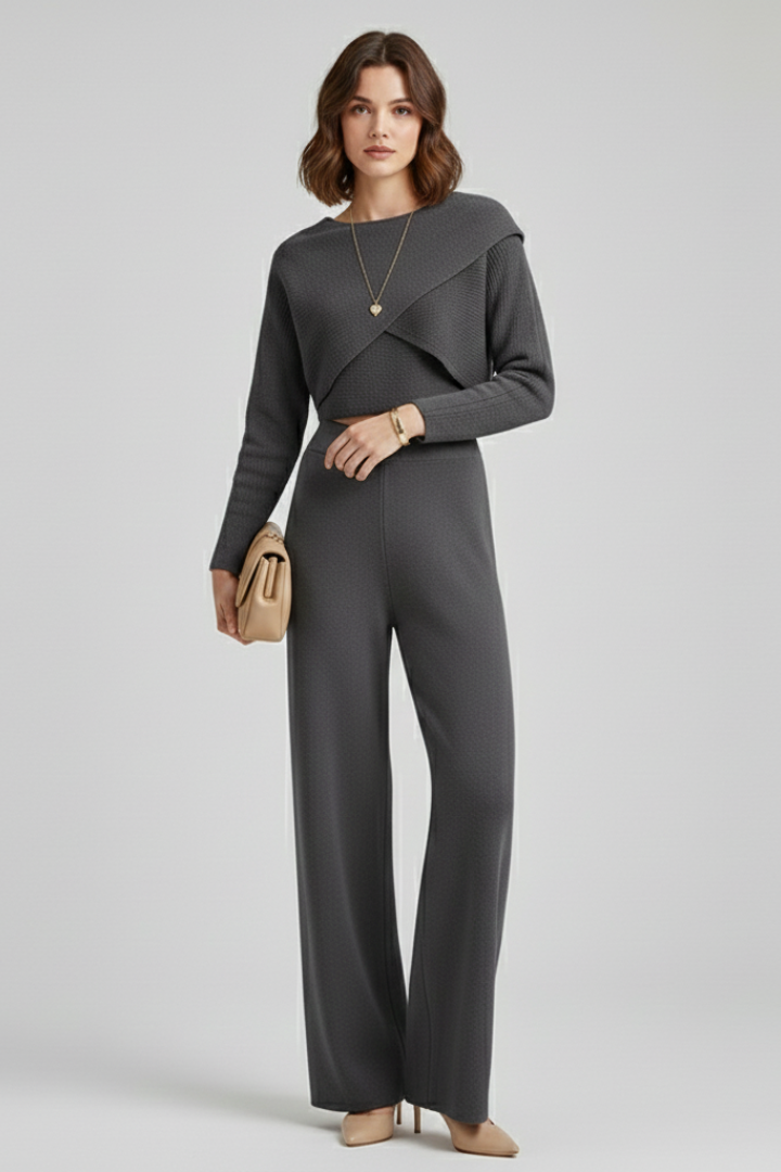 Women’s Outfit Set with Knit Top and Wide-Leg Trousers