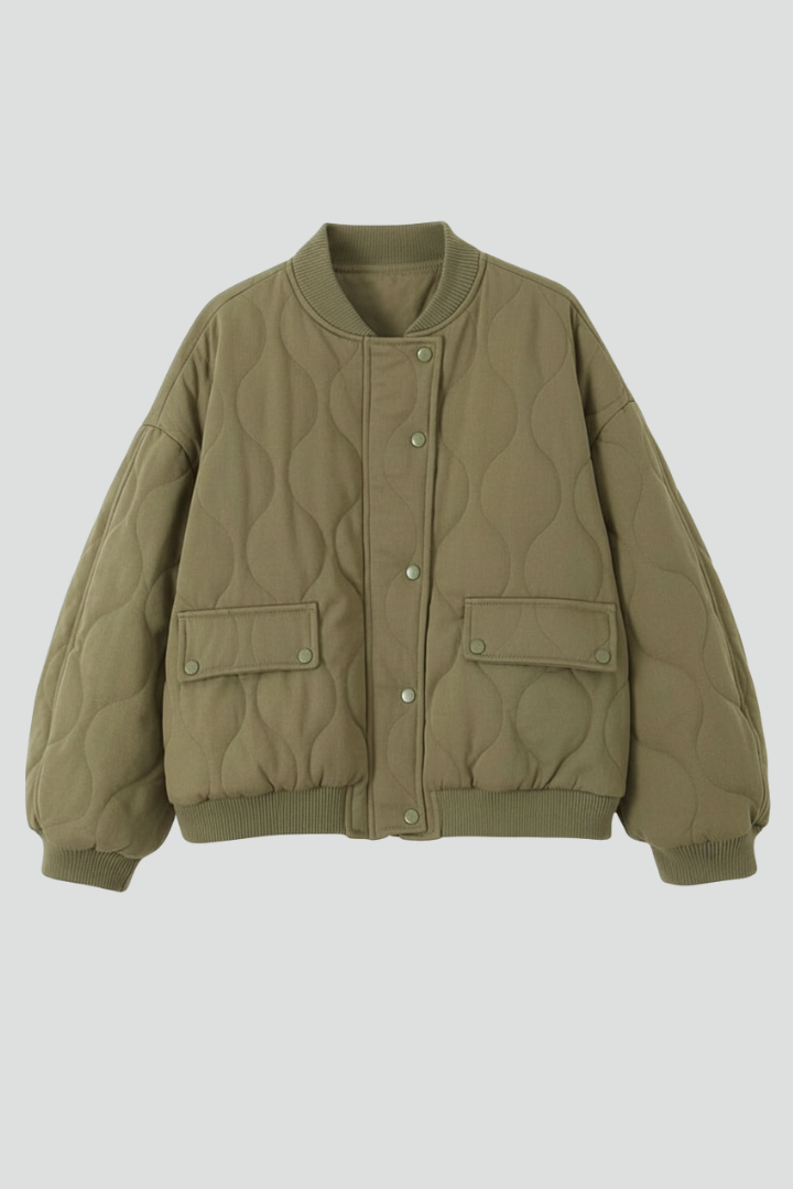 Women’s Oversized Jacket with Quilted Surface and Snap Closure