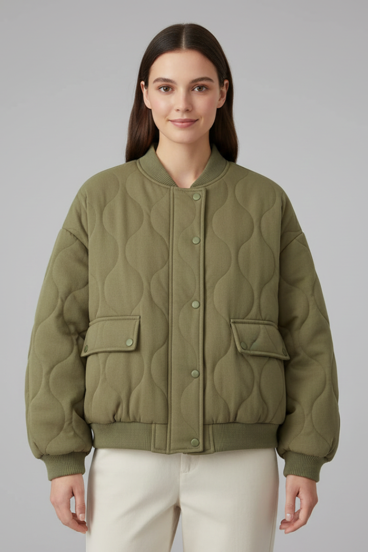 Women’s Oversized Jacket with Quilted Surface and Snap Closure