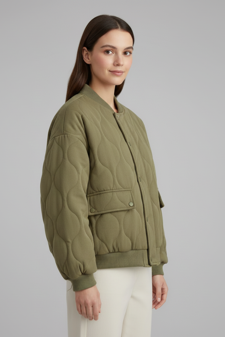 Women’s Oversized Jacket with Quilted Surface and Snap Closure