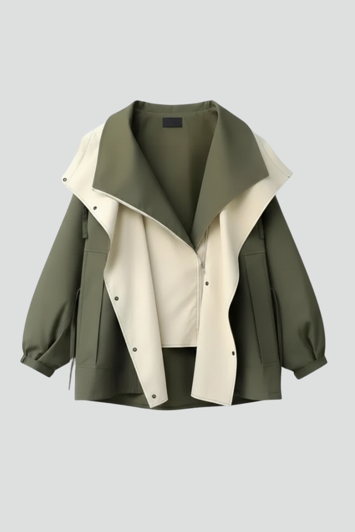 Women’s Oversized Jacket with Zip and Wide Collar