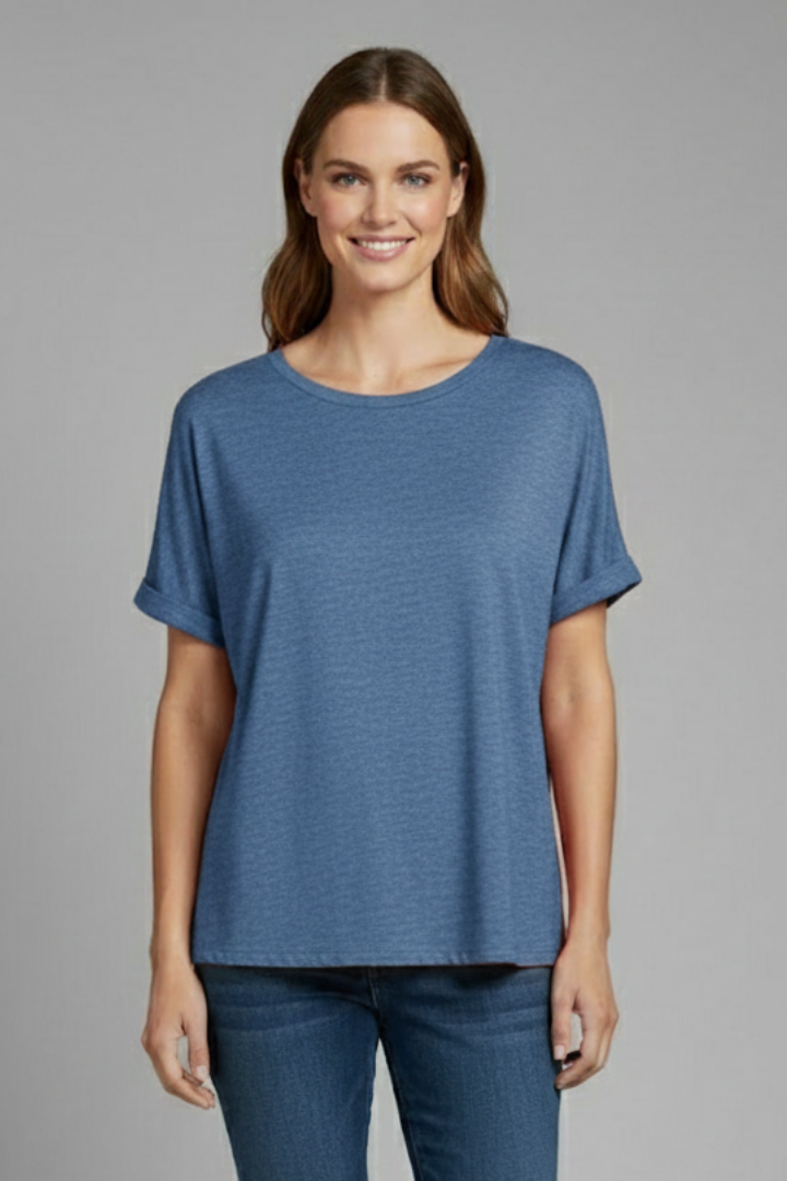 Women’s Oversized T-Shirt with Round Neckline and Rolled Sleeves