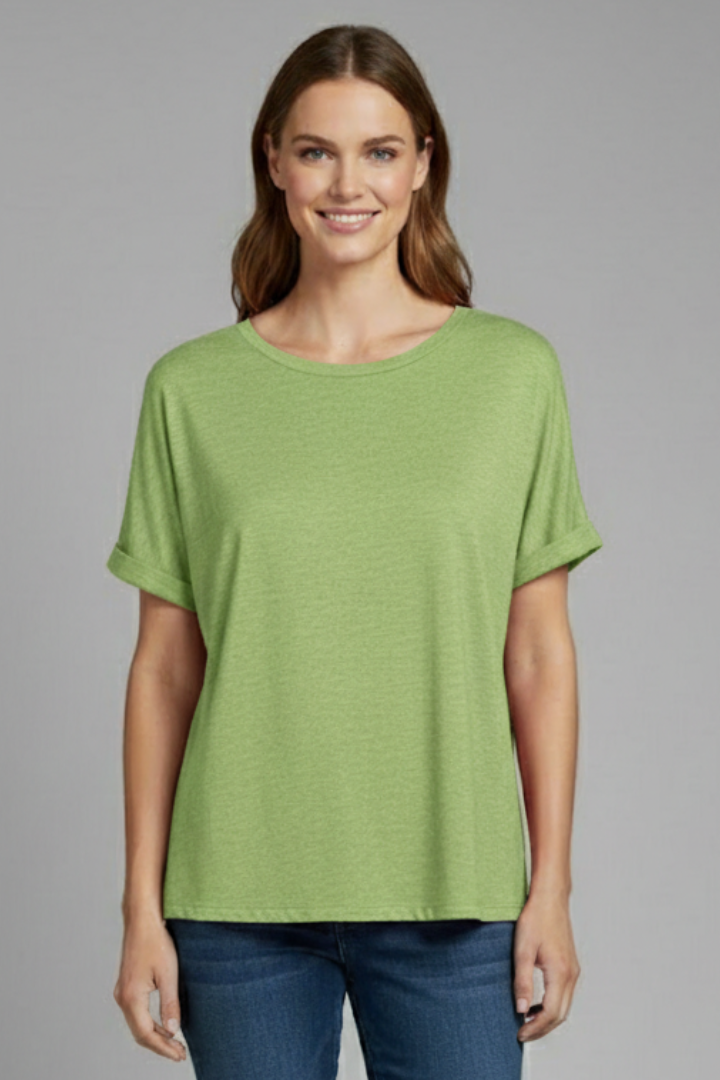 Women’s Oversized T-Shirt with Round Neckline and Rolled Sleeves