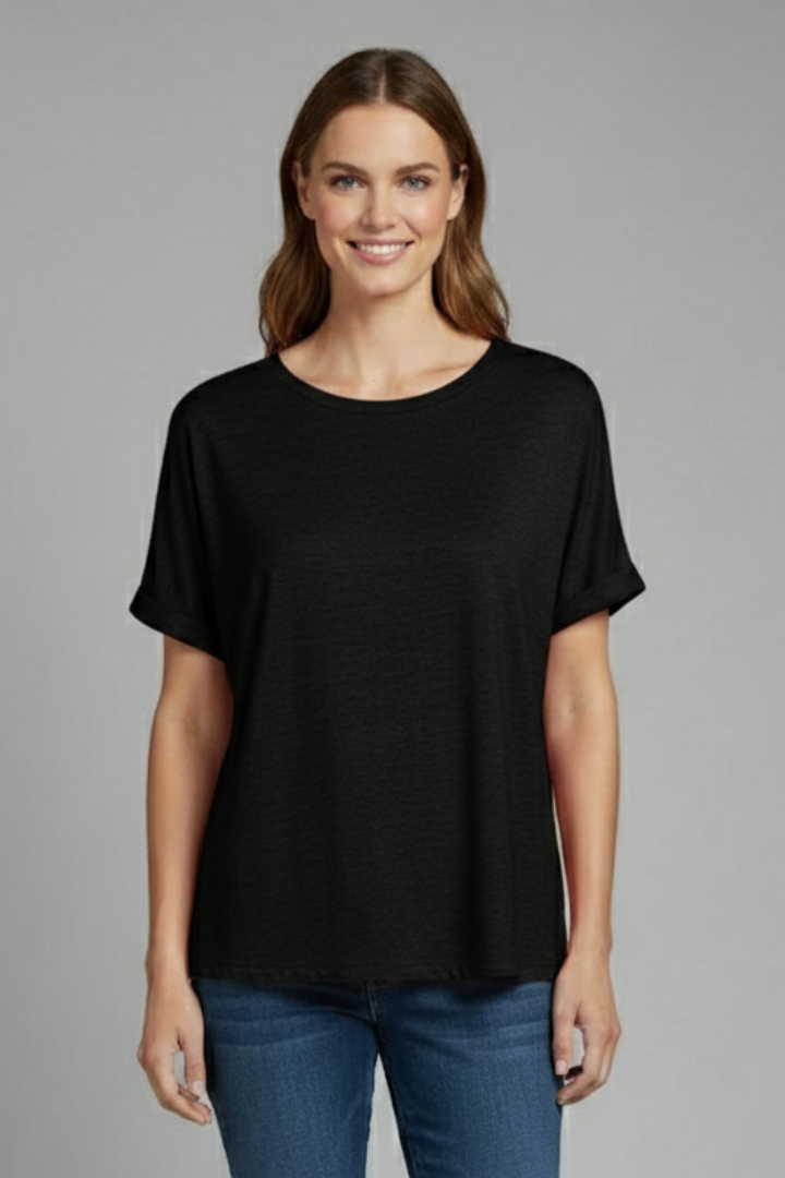 Women’s Oversized T-Shirt with Round Neckline and Rolled Sleeves