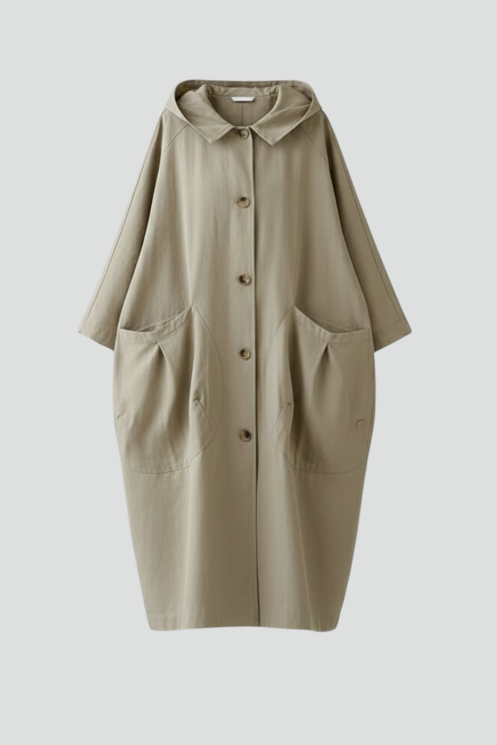 Women’s Oversized Trench Coat with Hood and Pockets