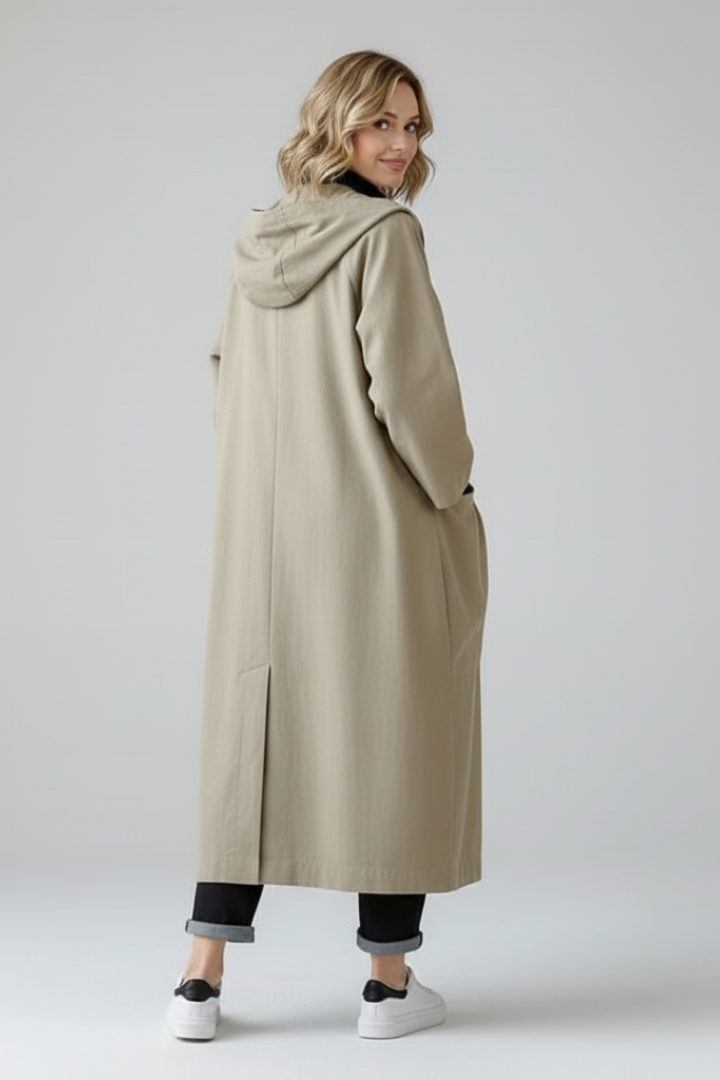Women’s Oversized Trench Coat with Hood and Pockets