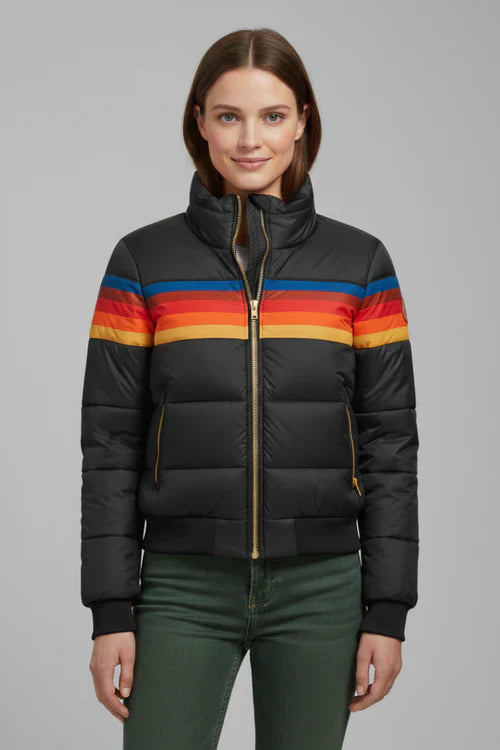 Women’s Padded Jacket with Hood and Striped Chest Area