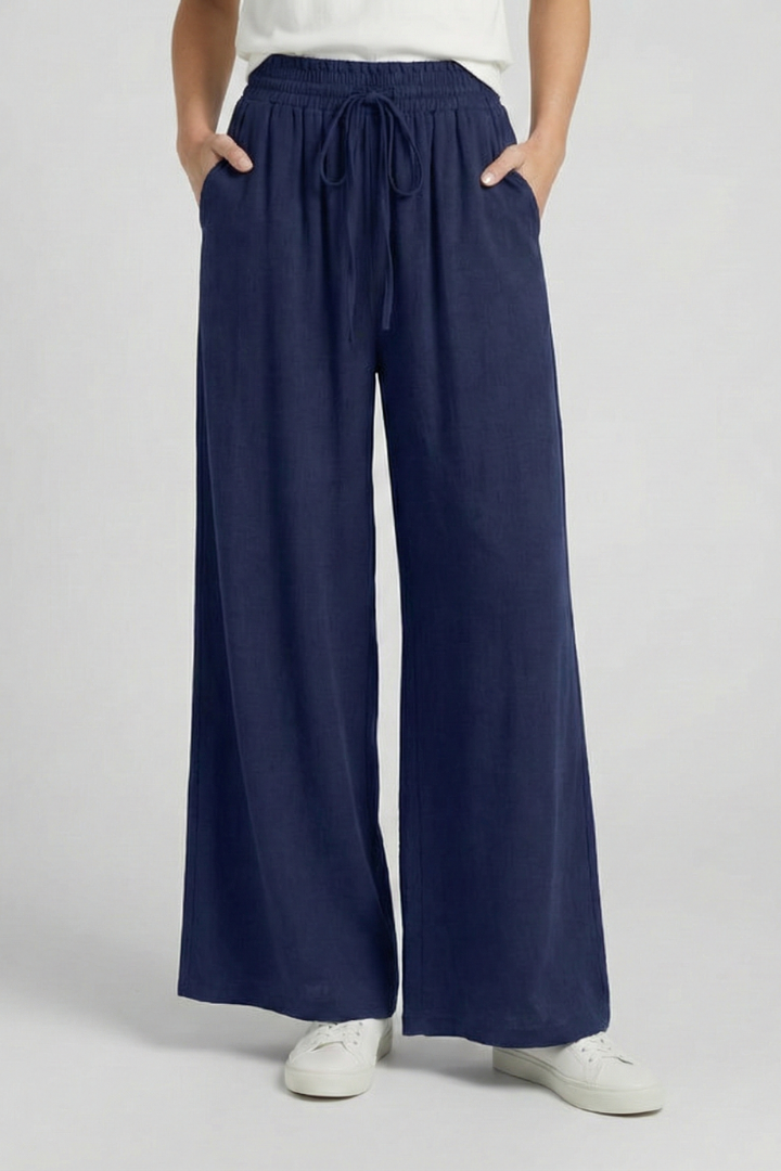 Women’s Palazzo Trousers with Drawstring Waist and Side Pockets