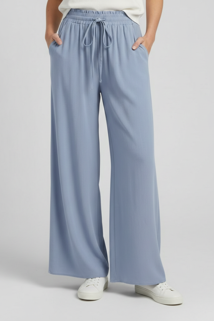 Women’s Palazzo Trousers with Drawstring Waist and Side Pockets