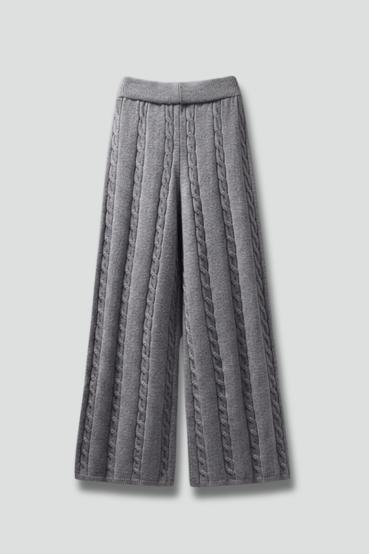 Women’s Palazzo Trousers with Elastic Waist and Cable Pattern