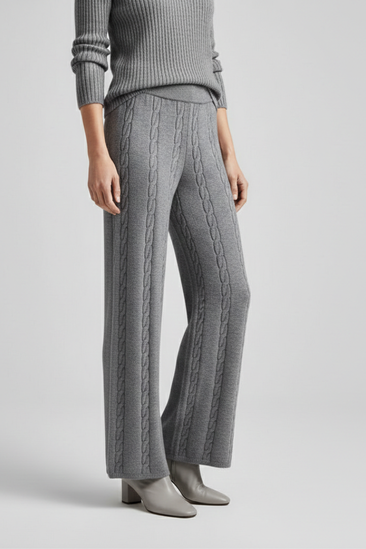 Women’s Palazzo Trousers with Elastic Waist and Cable Pattern