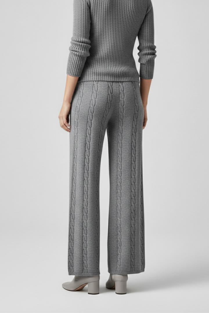Women’s Palazzo Trousers with Elastic Waist and Cable Pattern