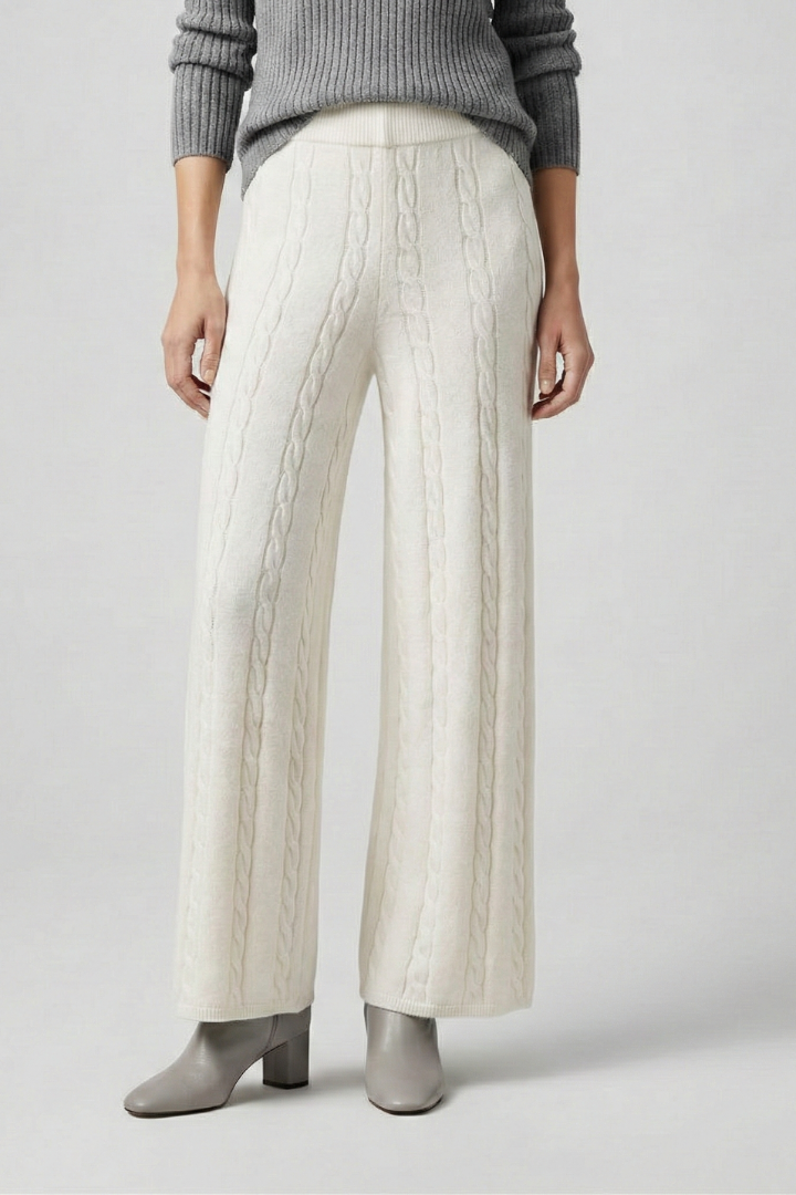 Women’s Palazzo Trousers with Elastic Waist and Cable Pattern