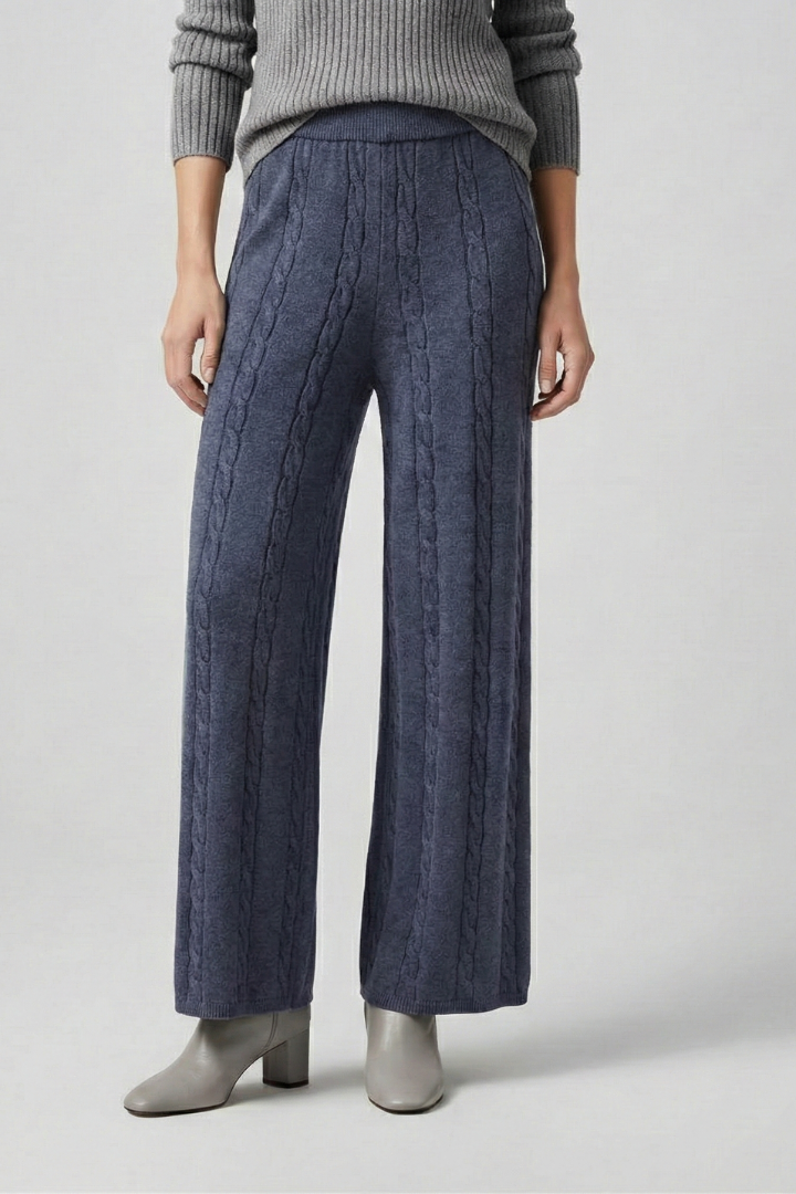 Women’s Palazzo Trousers with Elastic Waist and Cable Pattern